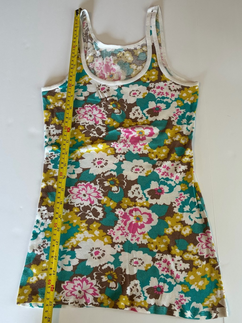 Mossimo Floral Tank Top - Teal, Pink & Brown 2000s Y2K